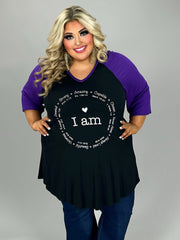 SALE!! 47 GT {I Am} Black/Purple Graphic Tee CURVY BRAND!!!  PLUS SIZE XL 2X 3X 4X 5X 6X (May Size Down 1 Size)