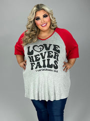 27 GT {Love Never Fails} Grey/Red Graphic TeeCURVY BRAND!!! EXTENDED PLUS SIZE XL 2X 3X 4X 5X 6X