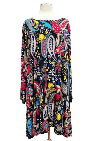 50 PLS {Paisley Fun} Black Paisley Print Ruffle Hem Tunic EXTENDED PLUS SIZE 3X 4X 5X