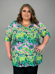 25 PSS {Whirlwind Romance} Green Lavender Print Top EXTENDED PLUS SIZE 4X 5X 6X