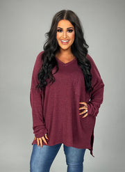 91 SLS {All On You} Dk. Burgundy Melange Jacquard Top PLUS SIZE 1X 2X 3X