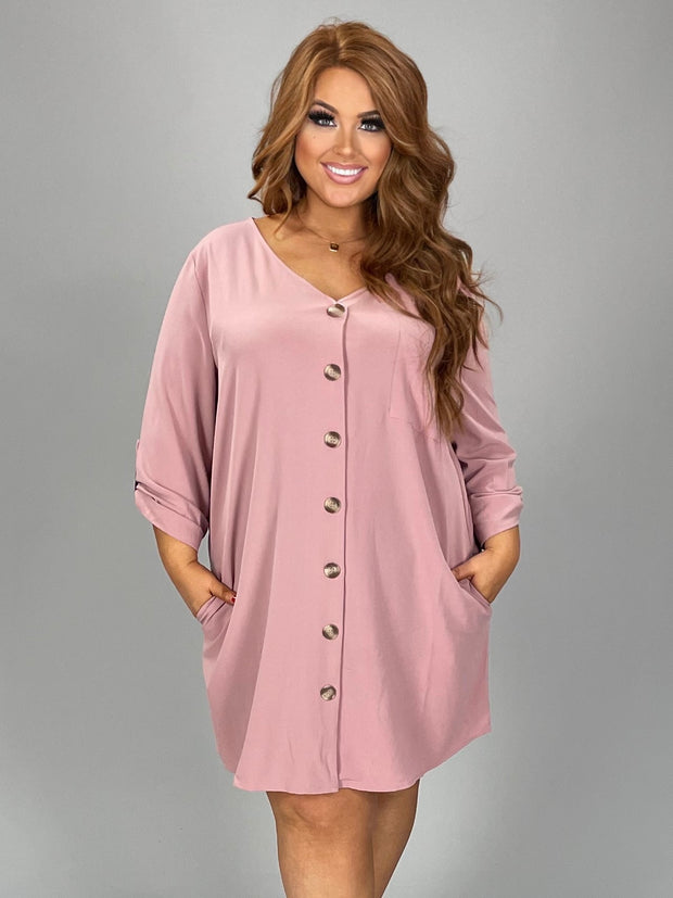 SALE!! 50 SQ-C (Stepping Out) Mauve Button Up Dress 1X 2X 3X Plus Size