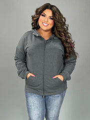 SALE!! OT-G{Comfy Chic} Medium Grey Hoodie Jacket Full Zipper  PLUS SIZE 1X 2X 3X