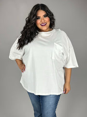 26 SSS {Strong To The Core} White Oversize Top w/Pocket  PLUS SIZE 1X 2X 3X