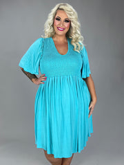 33 SSS-T {Look Stunning In Curvy} Mint Smocked Dress CURVY BRAND!!!  EXTENDED PLUS SIZE XL 2X 3X 4X 5X 6X