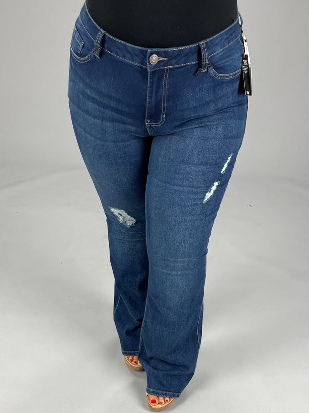 SALE!! BT-P {YMI} Dark Indigo Distressed High Rise Flare Jeans PLUS SIZE 14 16 18 20