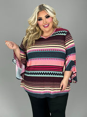 16 PQ {Meant To Connect} Burgundy/Pink Tribal Print V-Neck Top EXTENDED PLUS SIZE 4X 5X 6X