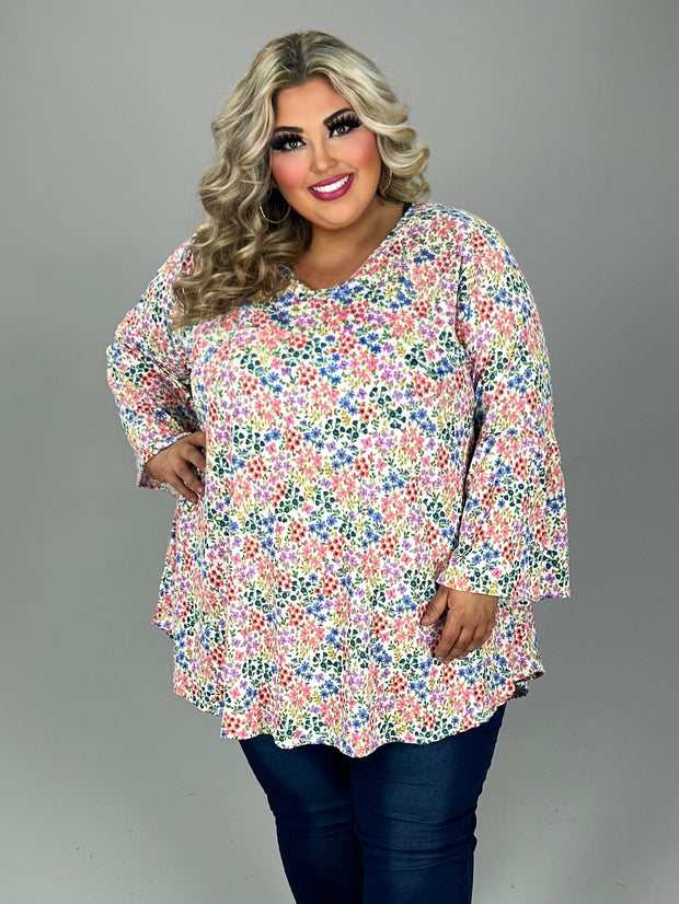 89 PQ {Absolute Beauty} Multi-Color Floral Ribbed Top EXTENDED PLUS SIZE 3X 4X 5X