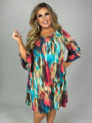 SALE!!  35 PQ-A {Fun Times Ahead} Multi-Watercolor Print Dress PLUS SIZE 1X 2X 3X