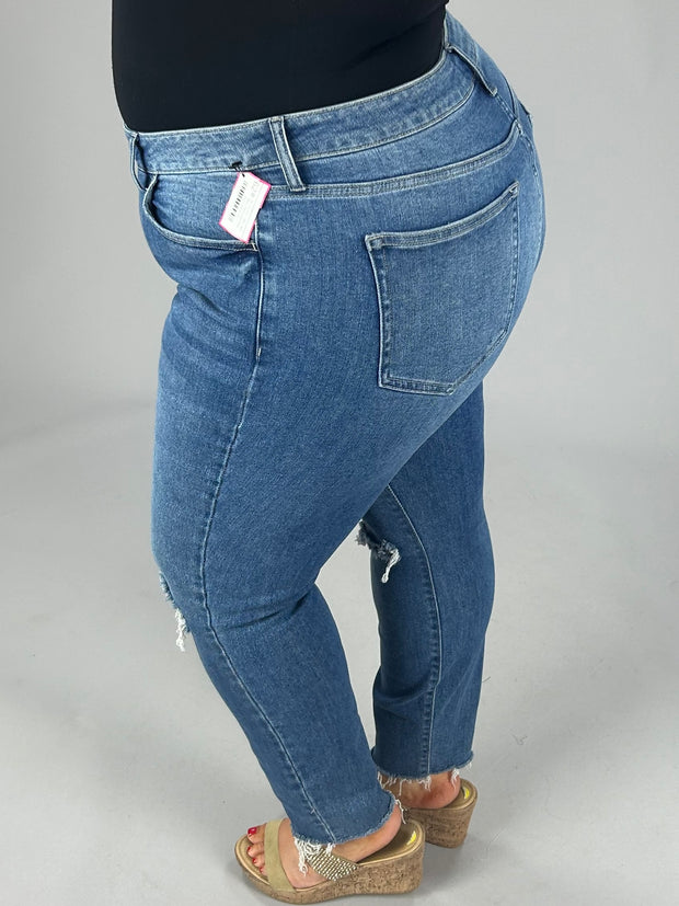 SALE!! BT-99 {Ms Cello} Med Blue Distressed Raw Hem Jeans PLUS SIZE 18