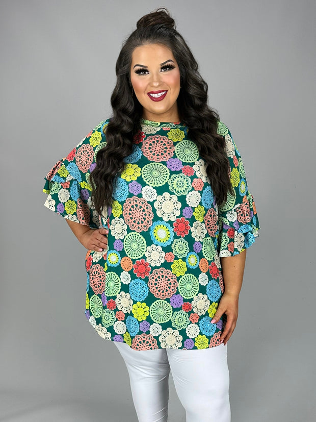 32 PQ {Phenomenal Find} Green Crochet Print Tunic EXTENDED PLUS SIZE 4X 5X 6X