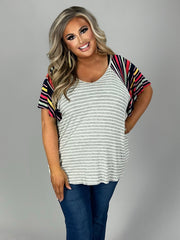 26 CP {Where Stripes Converge} Navy/Grey Stripe Print Top PLUS SIZE 1X 2X 3X