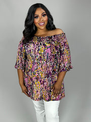 36 OS {Forever Fabulous} Purple Print Off Shoulder Top PLUS SIZE XL 2X 3X