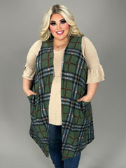 72 OT {The Town Beauty} CURVY BRAND Olive Plaid Vest PLUS SIZE 3X