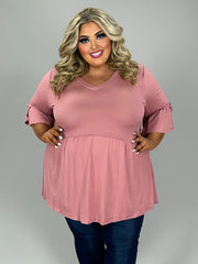 74 SQ {Capture Simplicity} Mauve V-Neck Babydoll Top EXTENDED PLUS SIZE 3X 4X 5X