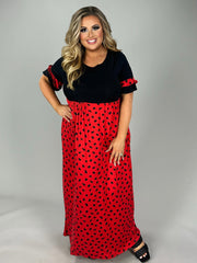 SALE!! LD-V {Ladybug Love} Red/Black Dot Long Dress PLUS SIZE 1X 2X 3X