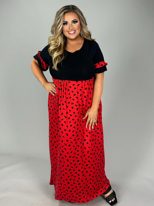 LD-V {Ladybug  Love} Red/Black Dot Long Dress PLUS SIZE 1X 2X 3X