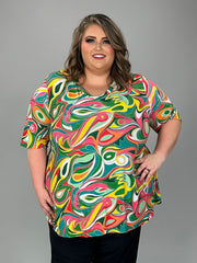 SALE!! 21 PSS {Ride The Line} Green/Yellow Swirl Print V-Neck Top EXTENDED PLUS SIZE 4X 5X 6X