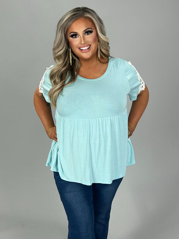 SALE!! 36 SD-C {Something Special} BLUE Babydoll Lace Sleeve Top PLUS SIZE 1X 2X 3X