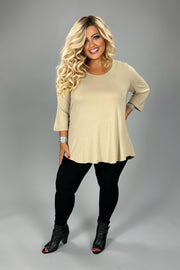 37 SQ {Finally On Time} Taupe Scoop Neck Top PLUS SIZE 1X 2X 3X