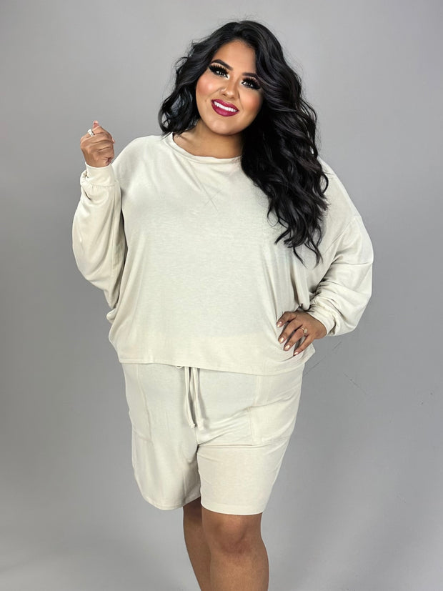 SALE!! 21 SET-M {The Good Life} Khaki  Long Sleeve Short Set PLUS SIZE 1X 2X 3X