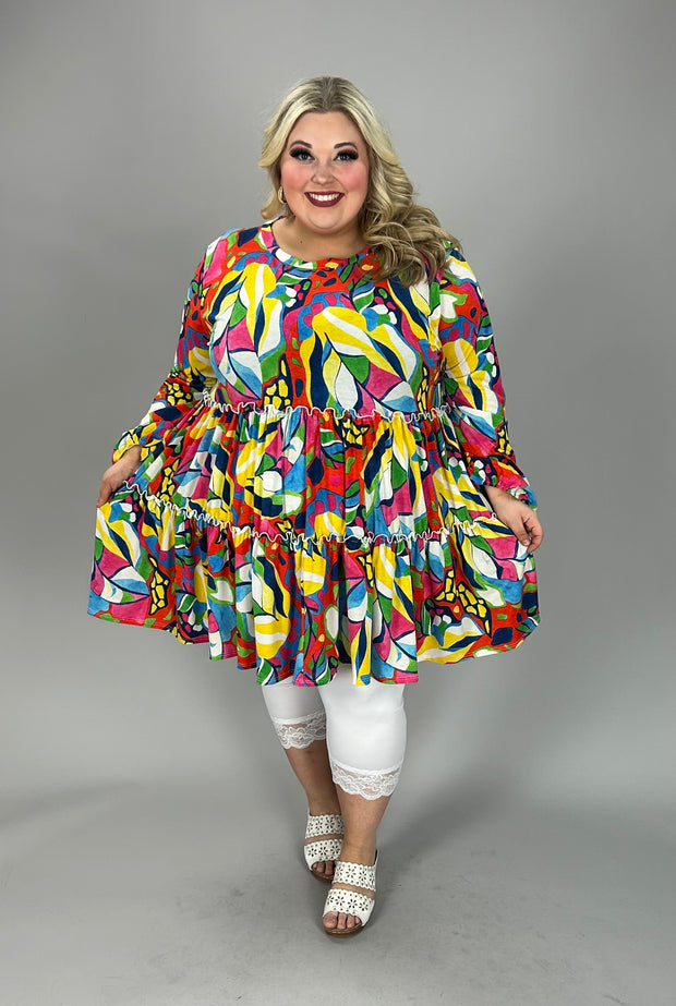 60 PLS {Stay Forever} Multi Color Abstract Print Tiered Top EXTENDED PLUS SIZE 3X 4X 5X