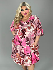 96 PSS {Remembering When} Pink/Brown Floral Print V-Neck Dress EXTENDED PLUS SIZE 4X 5X 6X