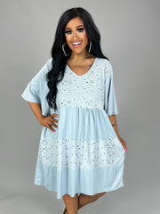 SALE!! 33 SD-A {Chickadee} Light Blue Eyelet Tiered Dress PLUS SIZE 1X 2X 3X