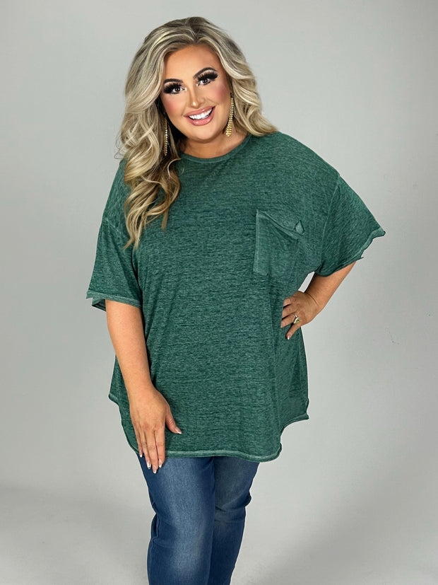 SALE!! 79 SSS [Call Me Comfy} Kelly Green Raw Edge Top PLUS SIZE 1X 2X 3X