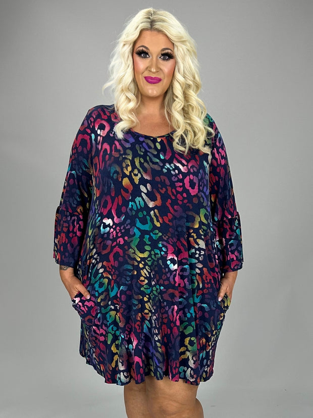 87 PQ {Leopard In The City} Dk Navy/Mulit-Color Leopard Dress PLUS SIZE 1X 2X 3X