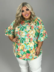 43 PSS {So Appealing} Green Floral Print Top EXTENDED PLUS SIZE 4X 5X 6X