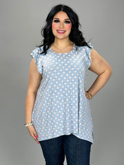 64 PSS-N {Chic Simplicity}  Blue  Pink Polka-Dot Tunic PLUS SIZE 1X 2X 3X