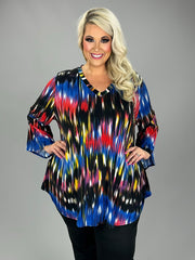 29 PQ {Busy Days Ahead} Blue Black Yellow Print Top PLUS SIZE XL 2X 3X