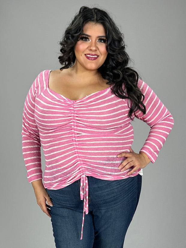 SALE!! 25 OS-N {Pink Perfection} Pink Stripe Drawstring Top PLUS SIZE XL 2X 3X