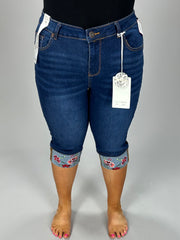 SALE!! BT-Z {Sandpiper} Blue Super Stretch Capri w/Embroidery EXTENDED PLUS SIZE 16 18 20 22