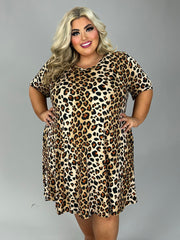 SALE!! 88 PSS-U {Born To Roar} Taupe Leopard Print V-Neck Dress EXTENDED PLUS SIZE 3X 4X 5X