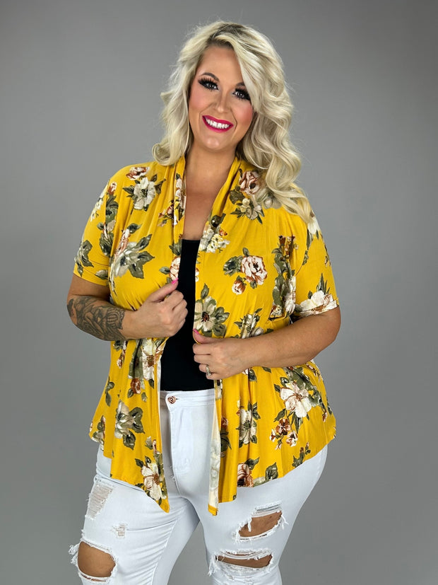 26 OT {Giving It My Best} Mustard Floral Print Cardigan PLUS SIZE 1X 2X 3X