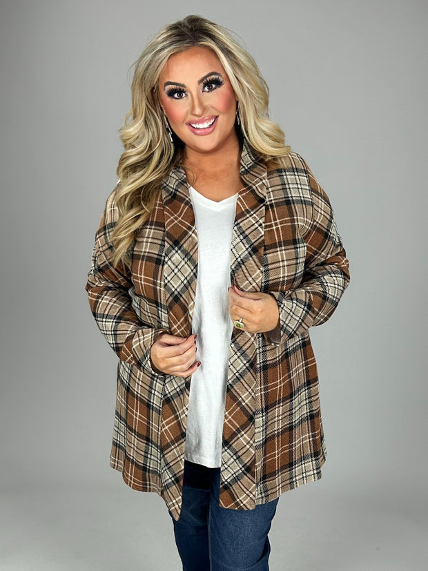 58 OT-P {Lead You Through} Camel Plaid Cardigan PLUS  SIZE 1X 2X 3X Shacket