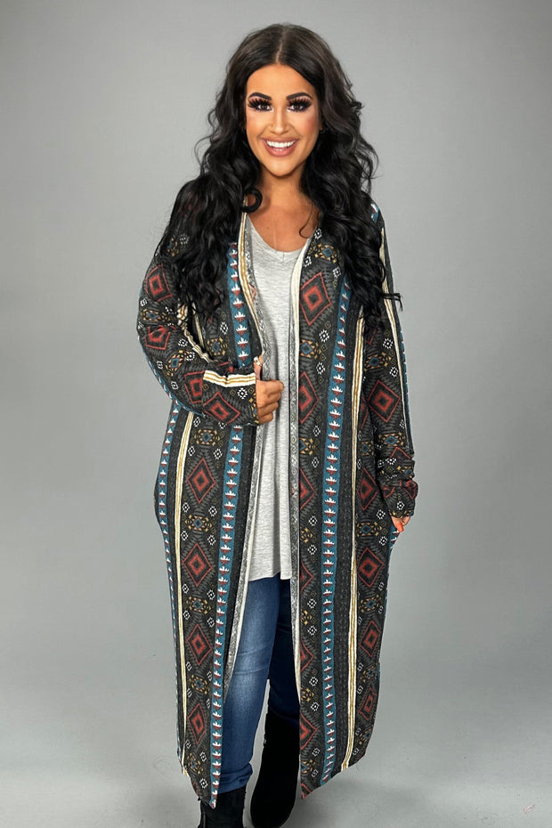 LD-U {Realized Fun} Multi-Color Tribal Print Duster PLUS SIZE 1X 2X 3X