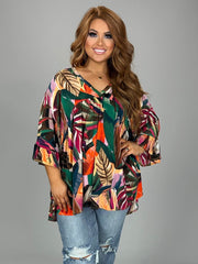 28 PQ {Along For The Ride} Green/Orange Babydoll Top PLUS SIZE 1X 2X 3X