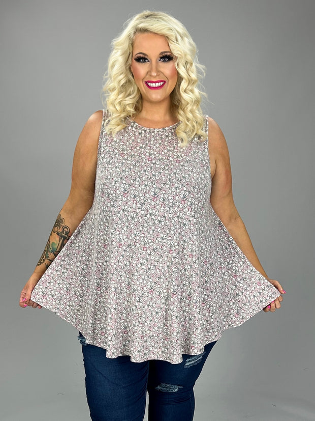 35 SV-W {Ready To Have Fun} Mauve Floral Sleeveless Top EXTENDED PLUS SIZE 3X 4X 5X