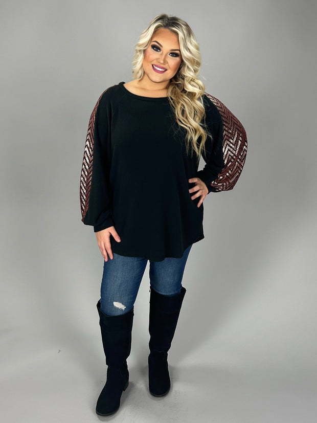 74 CP {Still Your Best} Black/Brown Sequin Top PLUS SIZE 1X 2X 3X