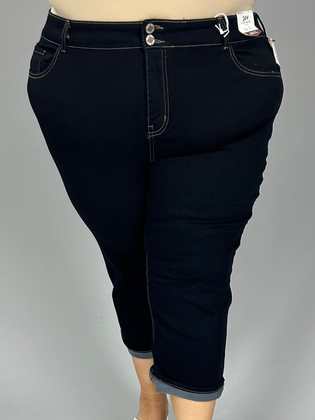 SALE!! BT-F {Copper Flash} Black Curvy Mid Rise Capri Jeans EXTENDED PLUS SIZE 24W