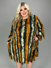 34 PQ {Wishful Heart} Orange/Olive Stripe Print Dress EXTENDED PLUS SIZE 1X 2X 3X 4X 5X