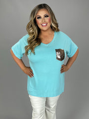 63 SD-A {Sparkle In My Life} Blue Top Sequin Pocket PLUS SIZE XL 2X 3X