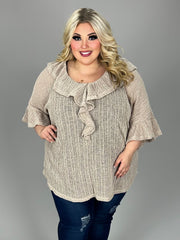 92 SQ {Endless Adoration} Beige Scoop Neck Top w Ruffle Detail EXTENDED PLUS SIZE 4X 5X 6X