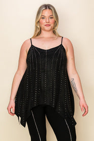 87 SV {Cue The Shine} VOCAL Black Studded Sleeveless Top PLUS SIZE XL 2X