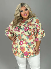 30 PSS {Floral Fantasy} Lt. Lemon Yellow Floral Top EXTENDED PLUS SIZE 4X 5X 6X