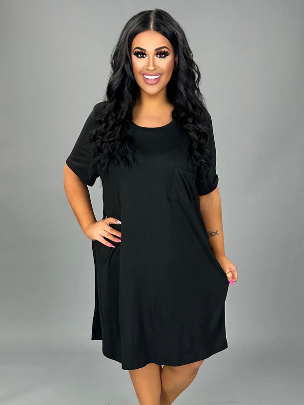 95 SSS-B {Passing The Time} Black Dress W/Front Pocket PLUS SIZE XL 1X 2X