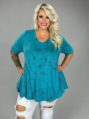 SALE!! 25 PSS {French Inspired} Teal Print V-Neck Top EXTENDED PLUS SIZE 3X 4X 5X